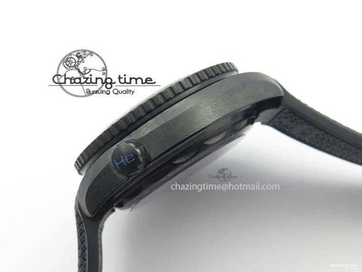 0317 Unique Planet Ocean 45mm Real Ceramic Blue BP-Maker Best Edition Black Dial On Nylon Rubber Strap A 8184